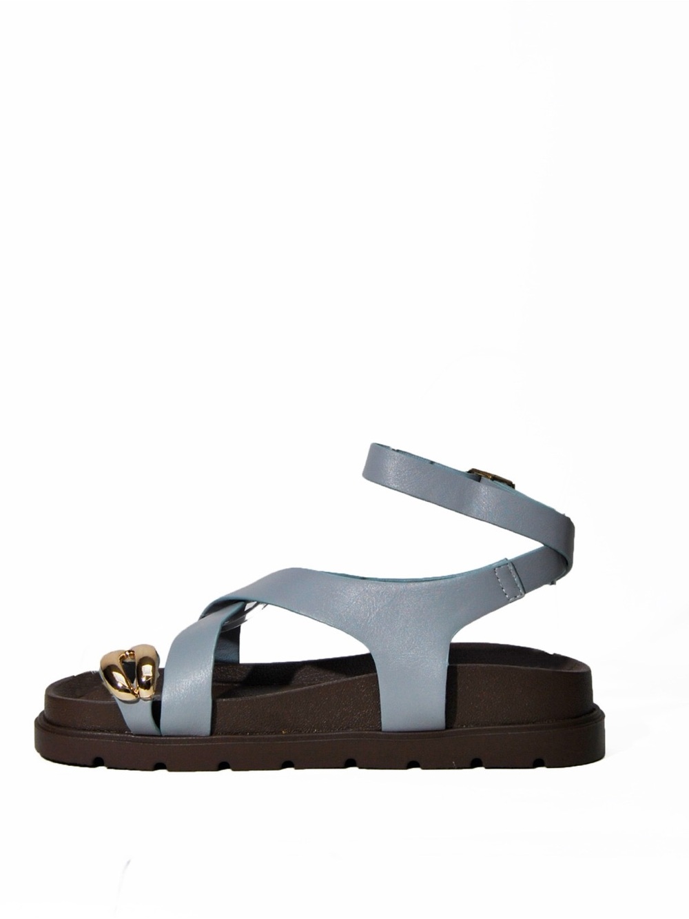 Elegant Blue Cross-Strap Ankle Sandals – Comfortable Toe Ring Flat Sandals - Picture 4 of 4